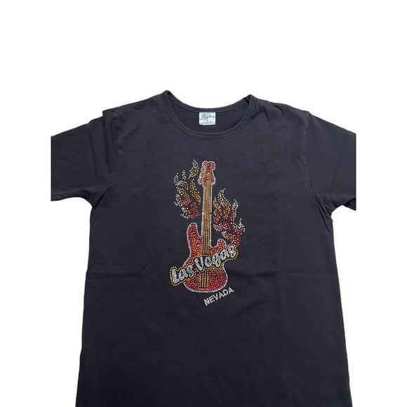 Vintage‎ Las Vegas Nevada Rock Star Guitar Bling T-Shirt - Flames / Red - size S - Picture 2 of 6